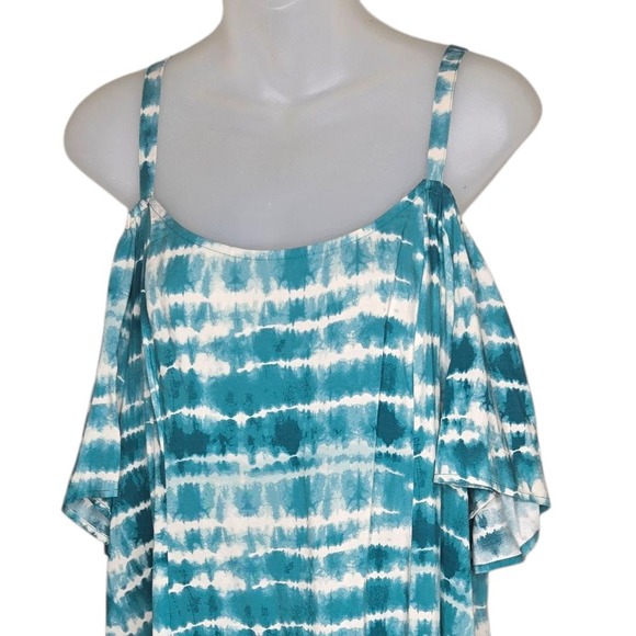 Torrid Womens Trapeze Dress 0 Large Mini Challis‎ Cold Shoulder Tie Dye Pockets - Picture 3 of 7